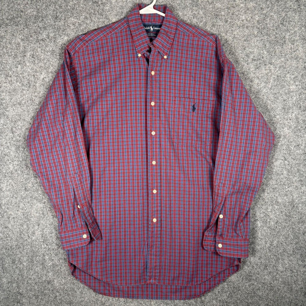 Ralph Lauren Big Shirt Mens Small Blue Red Plaid Button Down Oxford Long Sleeve